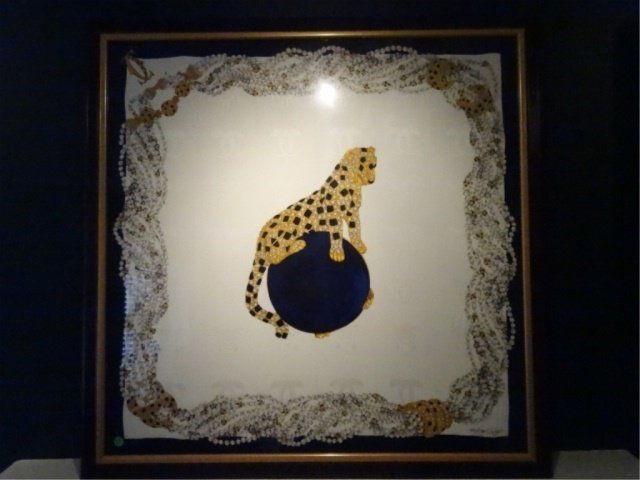 AUTHENTIC MUST DE CARTIER PARIS FRAMED SILK SCARF, GOLD (1 of 9)