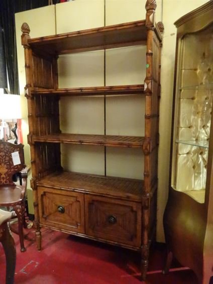TOMMY BAHAMA WOOD AND RATTAN BOOKCASE, 3 SHELVES WITH 2 (1 of 7)