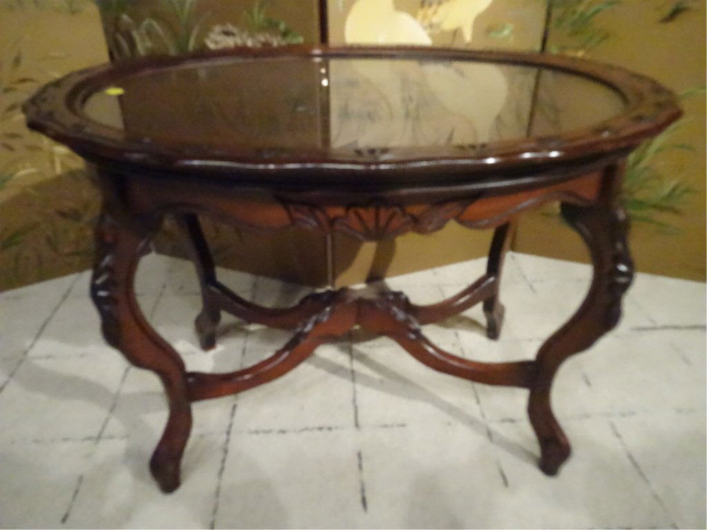 VINTAGE OVAL TRAY TABLE WITH WITH REMOVABLE GLASS TRAY, (1 of 6)