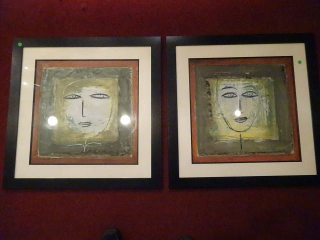 2 JAMALI ABSTRACT FRAMED PRINTS, STYLIZED FACES, BLACK (1 of 6)