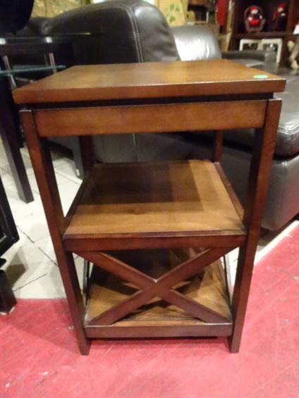 ARTS AND CRAFTS STYLE WOOD TABLE, X BASE, 15"W X 15"D X (1 of 4)