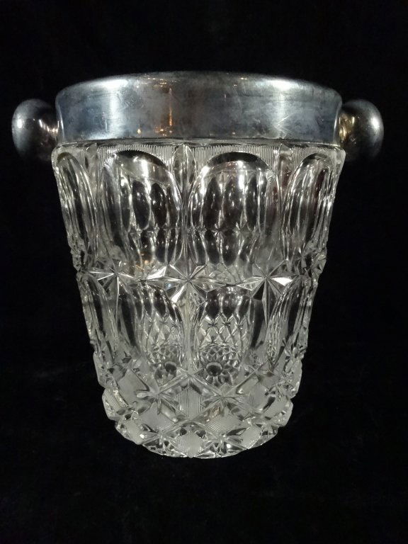 LARGE CRYSTAL CHAMPAGNE BUCKET WITH SILVERPLATE RIM, (1 of 4)