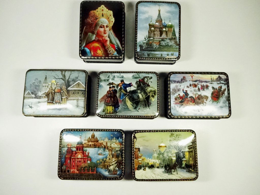 7 PC RUSSIAN HAND PAINTED LACQUERED BOXES, ARTIST (1 of 10)