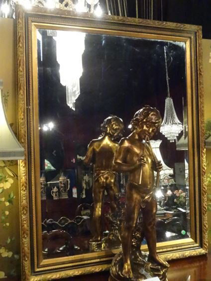 LARGE GILT WOOD MIRROR, VERY GOOD CONDITION, 48" X 36", (1 of 4)