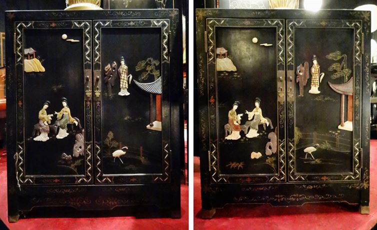 PAIR CHINESE CABINETS, CARVED STONE FIGURES AND (1 of 6)
