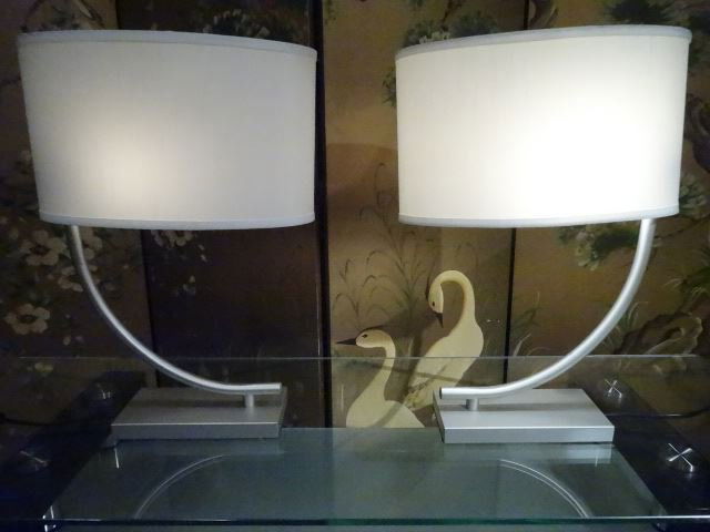 PAIR CONTEMPORARY METAL TABLE LAMPS, STEEL GRAY FINISH, (1 of 5)