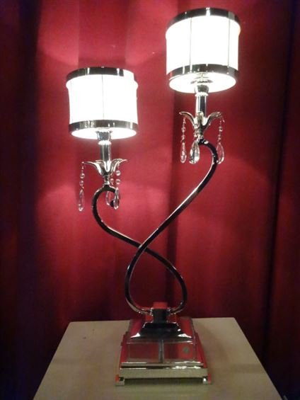 MODERN 2 LIGHT CHROME LAMP, CRYSTAL DROPS, CLEAR (1 of 9)