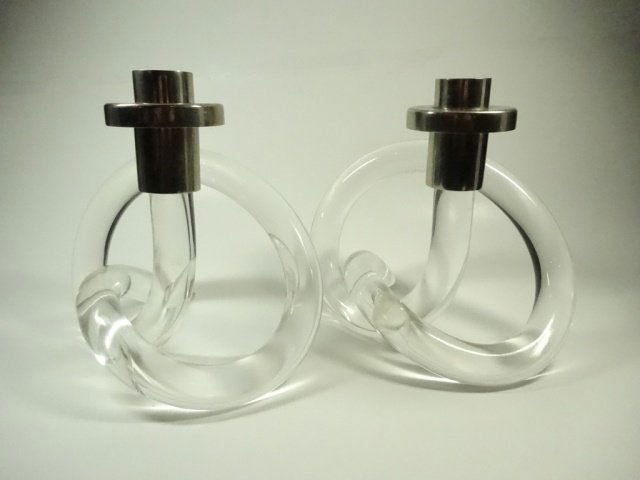 PAIR DOROTHY THORPE LUCITE PRETZEL CANDLE HOLDERS, (1 of 4)