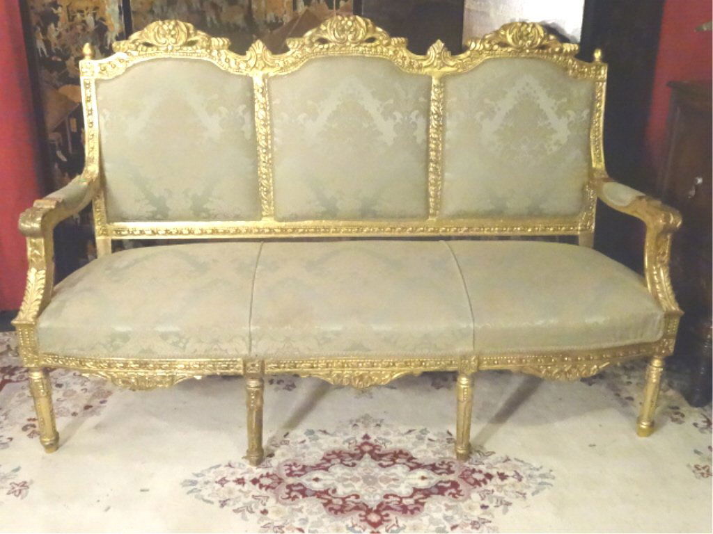 VINTAGE LOUIS XV STYLE SOFA, GOLD GILT WOOD FRAME, PALE (1 of 10)