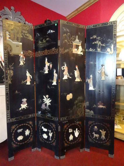 4 PANEL CHINESE COROMANDEL SCREEN, CARVED STONE FIGURES (1 of 10)