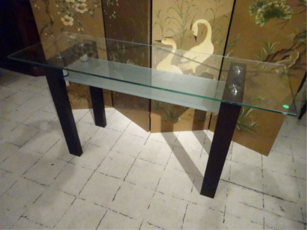 MODERN DESIGN CONSOLE TABLE, WOOD & GLASS, CLEAR GLASS (1 of 5)