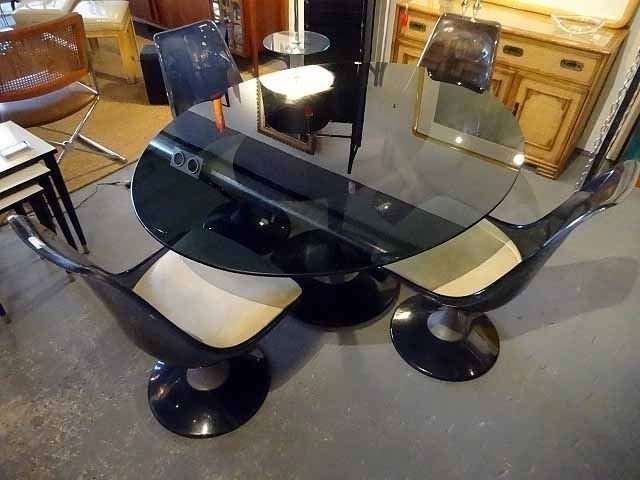 1970's SMOKE ACRYLIC AND METAL DINING TABLE & 4 CHAIRS, (1 of 8)