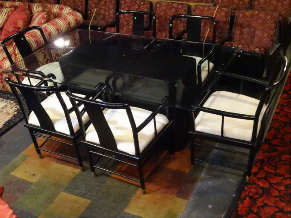 ASIAN STYLE DINING SET, TABLE WITH 6 ARMCHAIRS, GLASS (1 of 10)