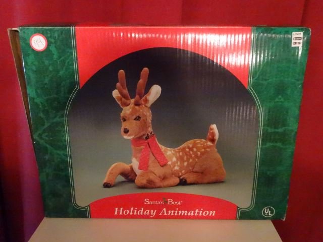 ANIMATED CHRISTMAS REINDEER FIGURE, IN ORIGINAL BOX,: ANIMATED CHRISTMAS REINDEER FIGURE, IN ORIGINAL BOX, APPROX 25"X 20", SKU950.20