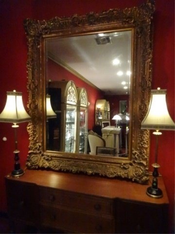 HUGE GOLD GILT WOOD MIRROR, ROCOCO CARVED FOLIATE (1 of 6)