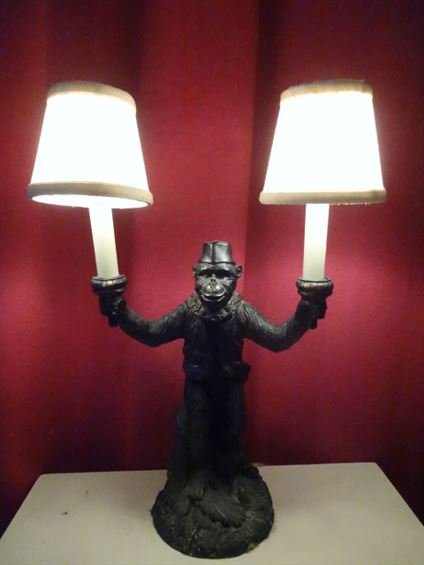 2 LIGHT MONKEY FORM LAMP, BRONZE FINISH COMPOSITE BASE, (1 of 6)