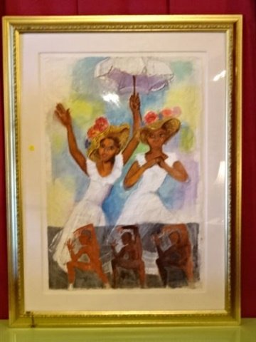 MIRIAM SHORR SIGNED PAINTING, 2 LADIES WITH UMBRELLA, (1 of 5)