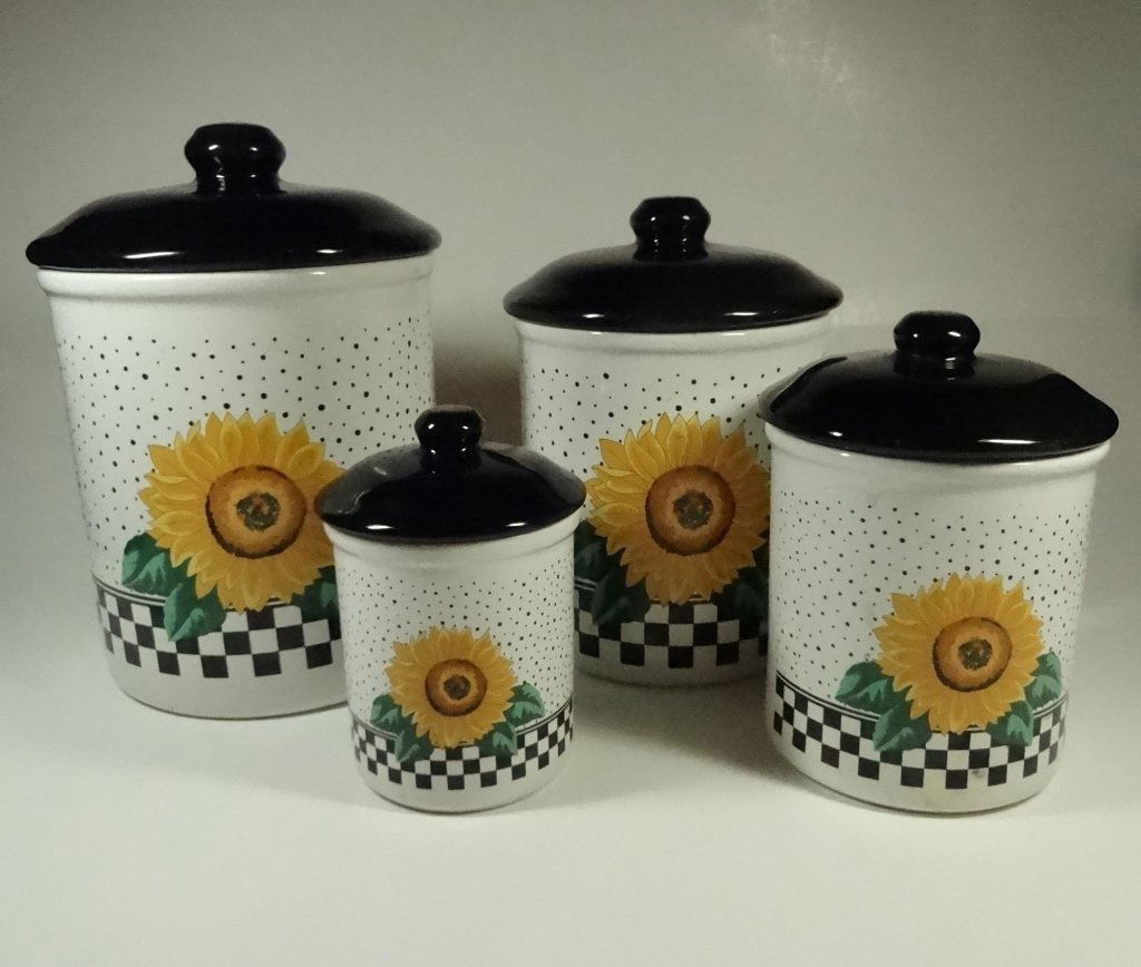 4 PC CERAMIC CANISTER SET, SUNFLOWER PATTERN, TALLEST (1 of 5)
