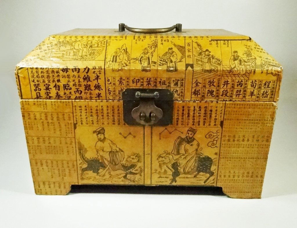 LARGE CHINESE BOX, DECOUPAGED WITH CHINESE PAPERS, SOME (1 of 6)