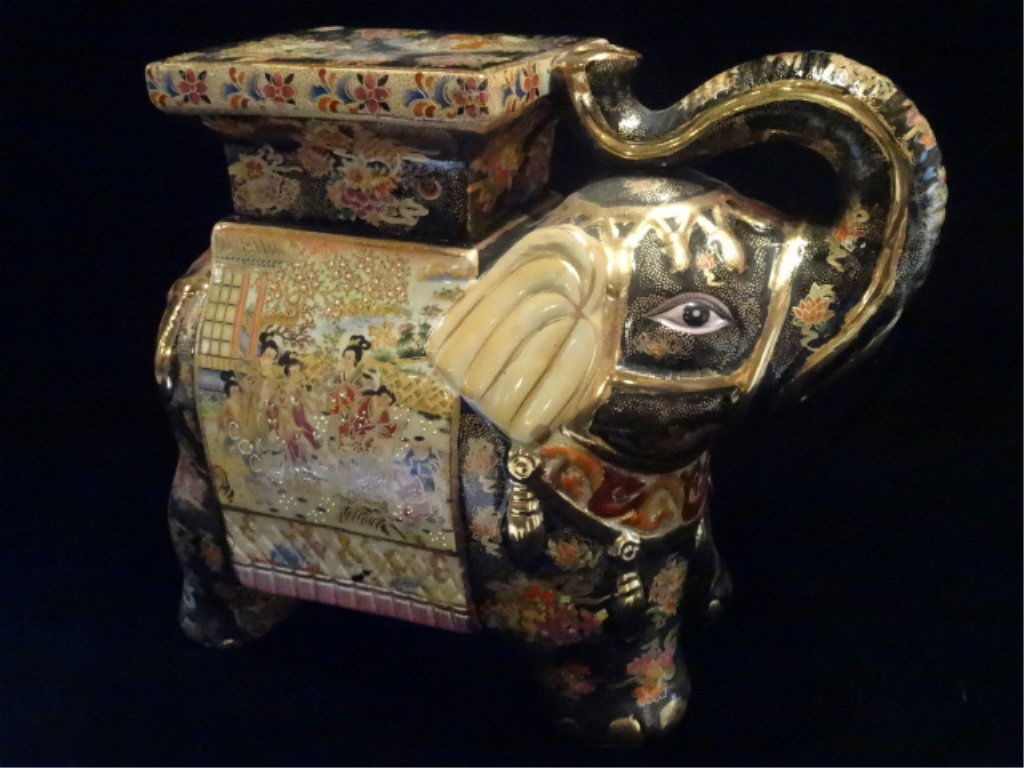 CHINESE PORCELAIN ELEPHANT GARDEN STOOL, PAINTED (1 of 7)