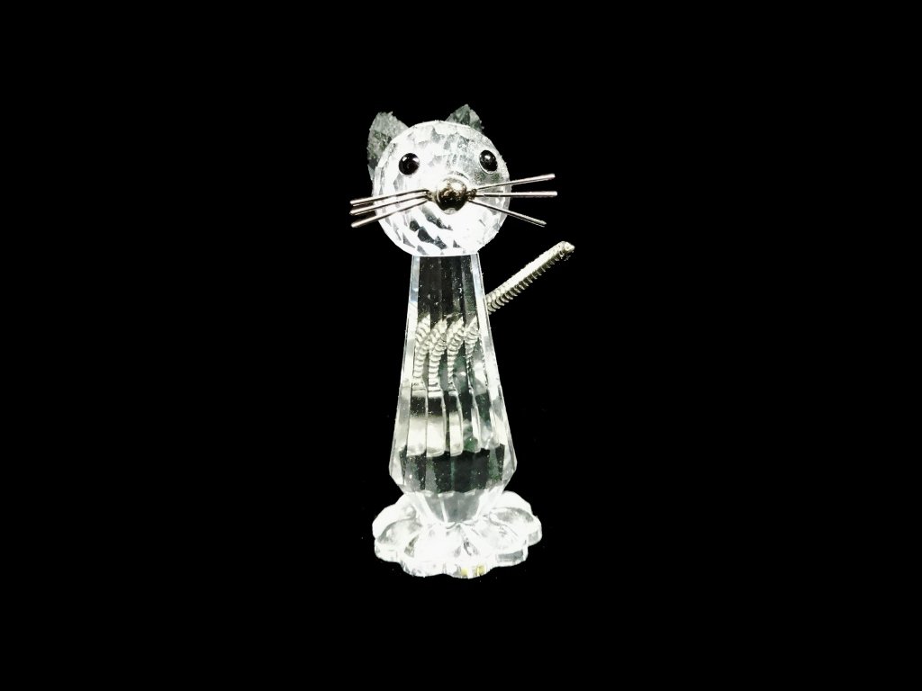 SWAROVSKI SILVER CRYSTAL CAT FIGURINE, SILVER TAIL, (1 of 4)