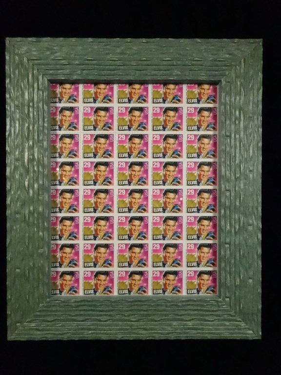 FRAMED FULL SHEET OF ELVIS STAMPS, 29 CENTS, FRAMED (1 of 2)
