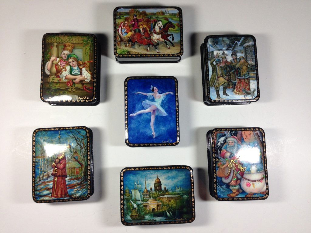7 PC RUSSIAN HAND PAINTED LACQUERED BOXES, ARTIST (1 of 10)