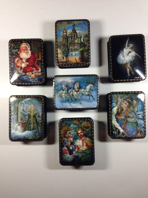 7 PC RUSSIAN HAND PAINTED LACQUERED BOXES, ARTIST (1 of 10)