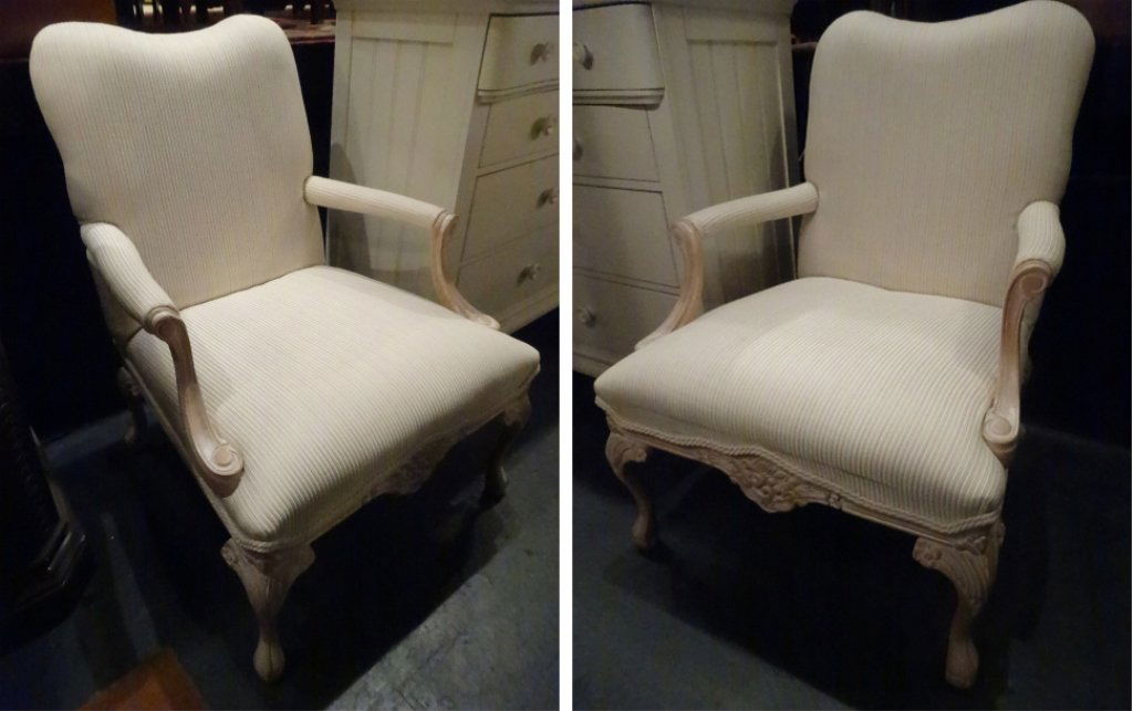 PAIR ARMCHAIRS BY ANDRE ORIGINALS, LIGHT FINISH WOOD (1 of 8)