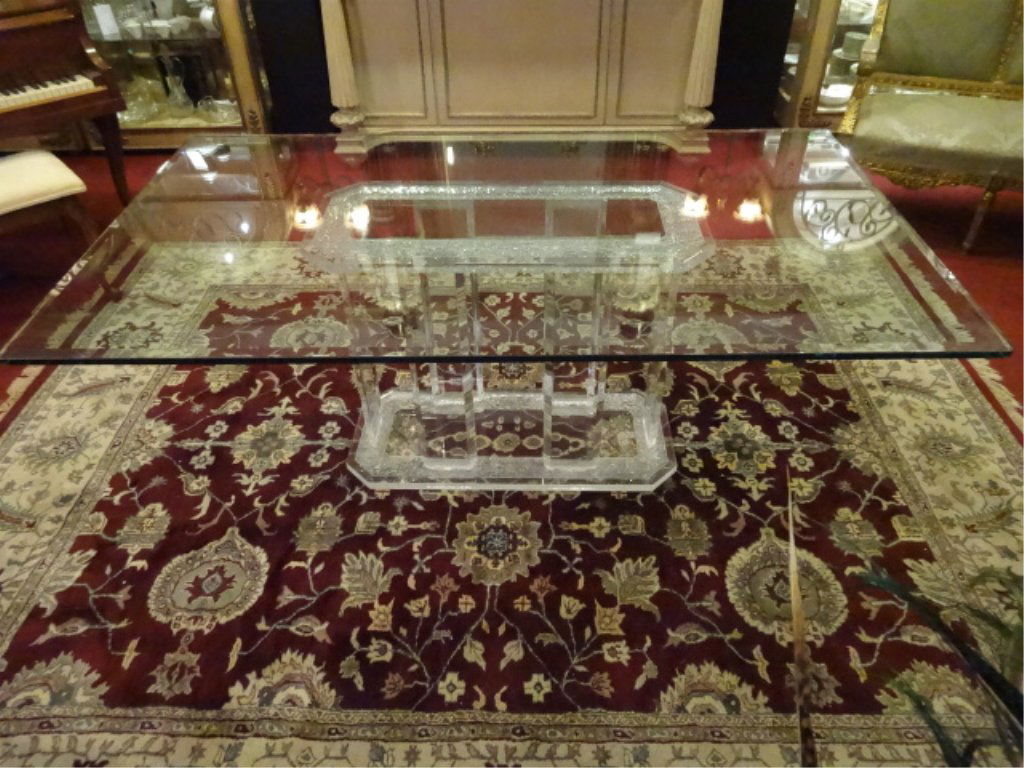 LUCITE DINING TABLE WITH GLASS TOP, ICE/ROCK FINISH (1 of 8)