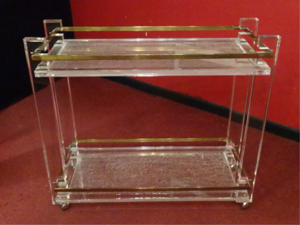 VINTAGE LUCITE AND BRASS BAR CART, BUBBLE FORM LUCITE (1 of 8)