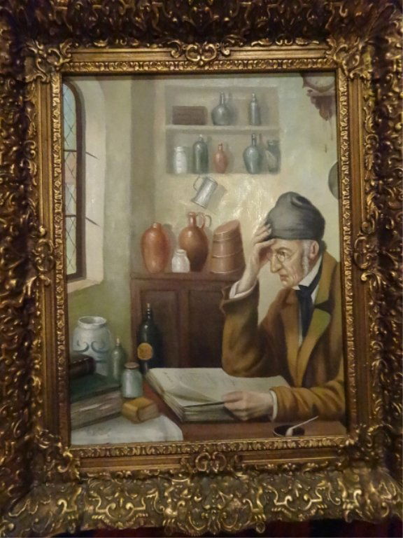 OIL ON CANVAS PAINTING, MAN READING, UNSIGNED, IN (1 of 5)
