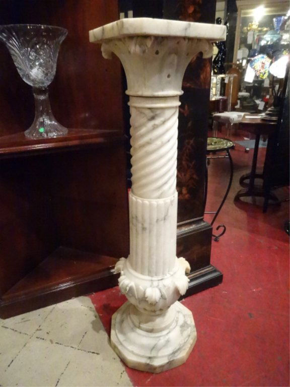 WHITE MARBLE CORINTHIAN COLUMN PEDESTAL, VERY GOOD (1 of 5)