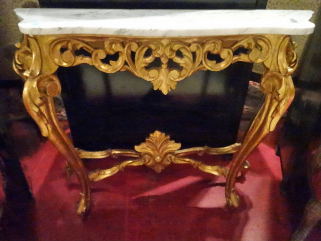 LOUIS XV STYLE GILT WOOD CONSOLE TABLE, WHITE MARBLE (1 of 7)