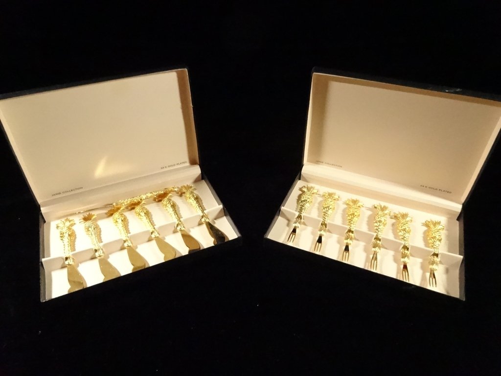 13 PC 24 KARAT GOLD GILT COCKTAIL FLATWARE, JANIS (1 of 5)
