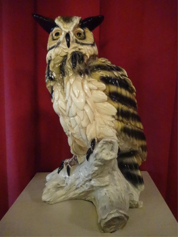 LARGE OWL SCULPTURE, PAINTED COMPOSITE, VERY GOOD (1 of 5)