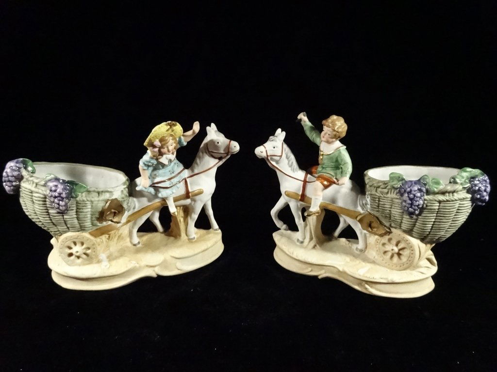 2 GERMAN PORCELAIN FIGURAL VASES, BOY AND GIRL WITH (1 of 6)