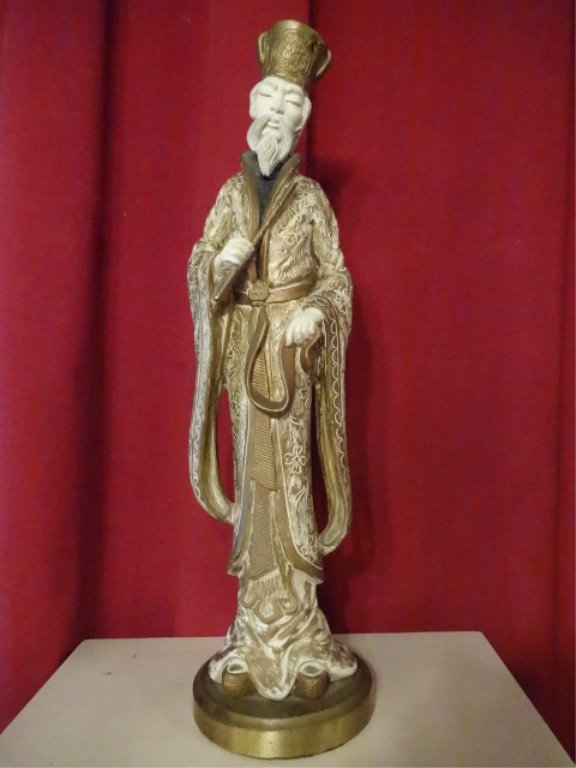 MID CENTURY CERAMIC CHINESE MAN SCULPTURE, CIRCA 1958. (1 of 7)