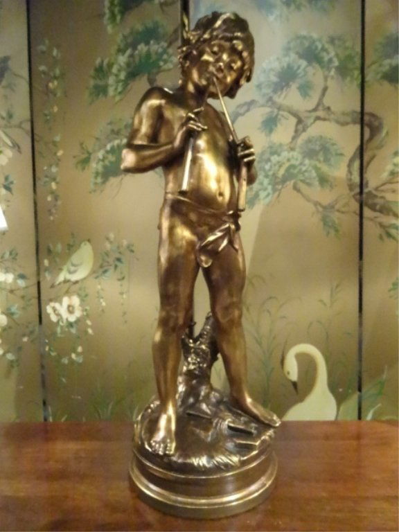 LARGE AFTER AUGUSTE MOREAU BRONZE SCULPTURE, BOY WITH (1 of 8)