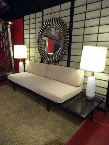 1960's MID CENTURY MODERN SOFA, BUILT IN END TABLES, (1 of 9)