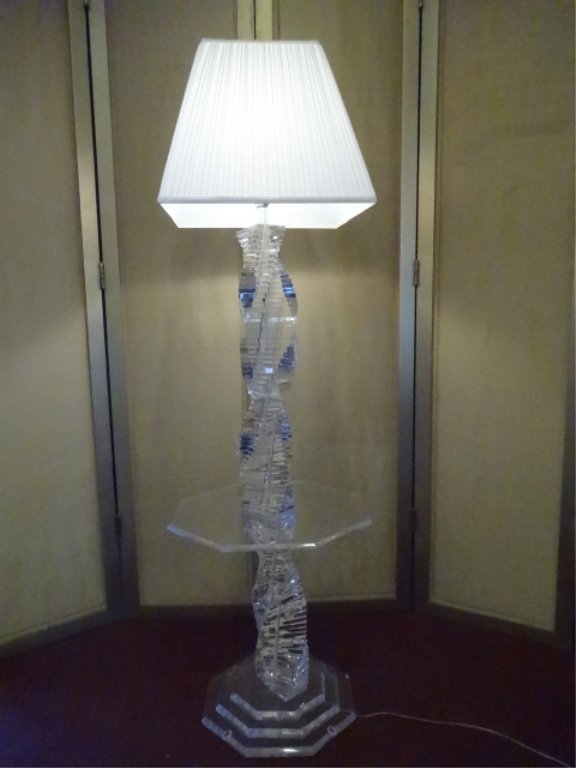 LUCITE STACKED BLOCK FLOOR LAMP WITH OCTAGONAL TABLE (1 of 8)