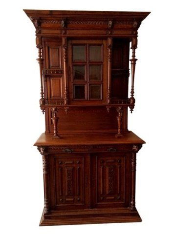 ANTIQUE 19TH C. SIDEBOARD WITH HUTCH TOP CABINET, (1 of 10)