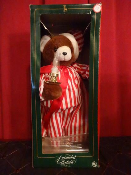 LARGE ANIMATED CHRISTMAS BEAR FIGURE WEARING PAJAMAS, (1 of 5)