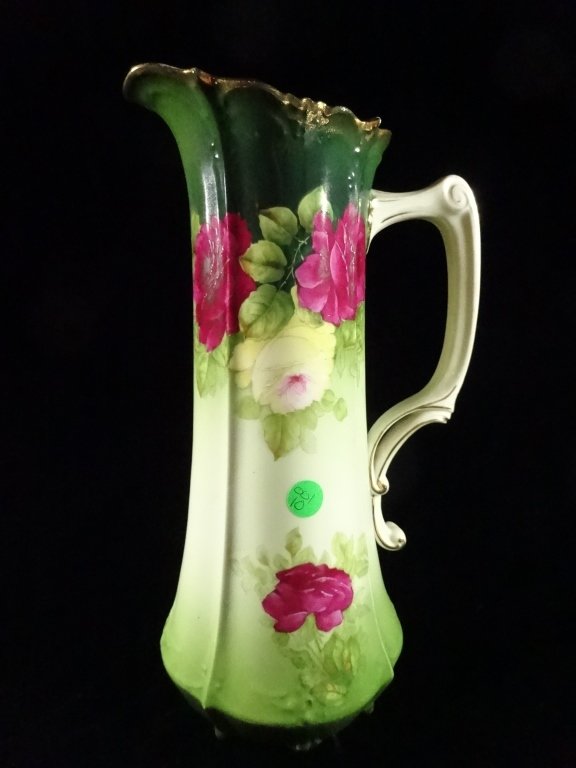 BAVARIAN PORCELAIN PITCHER WITH PAINTED FLORALS, VERY: BAVARIAN PORCELAIN PITCHER WITH PAINTED FLORALS, VERY GOOD CONDITION, 14"H X 7"W, SKU001.10
