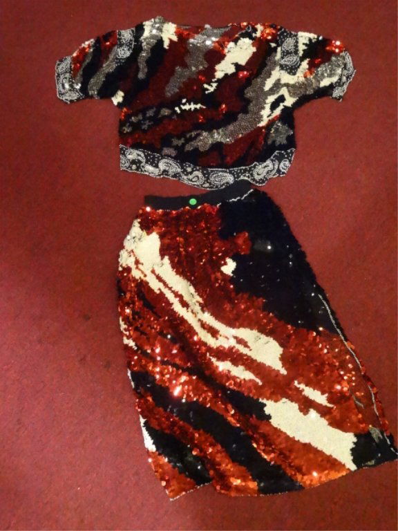 2 PC SILK SEQUINED LADIES TOP AND SKIRT, DOLMAN (1 of 6)