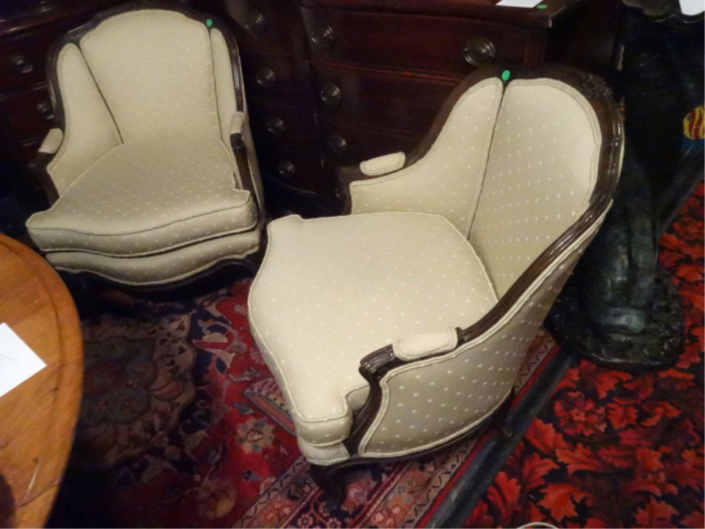 PAIR FRENCH STYLE ARMCHAIRS, NEUTRAL PALE GREEN (1 of 4)