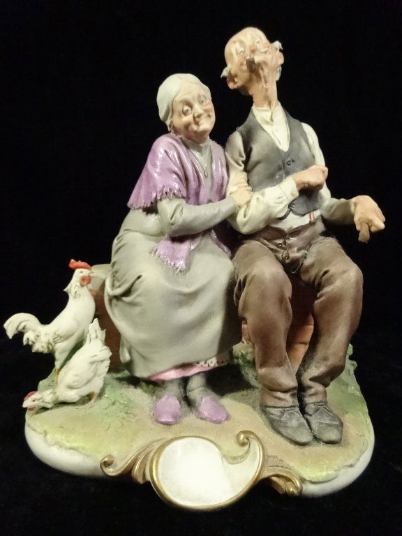 CAPODIMONTE PORCELAIN FIGURINE, OLD MAN & WOMAN ON (1 of 7)