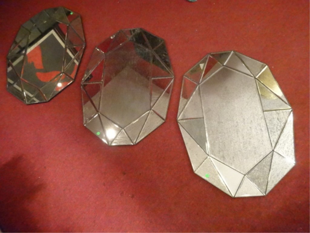 3 MODERN MIRRORS WITH FACETED MIRROR FRAMES, ANTIQUED (1 of 6)