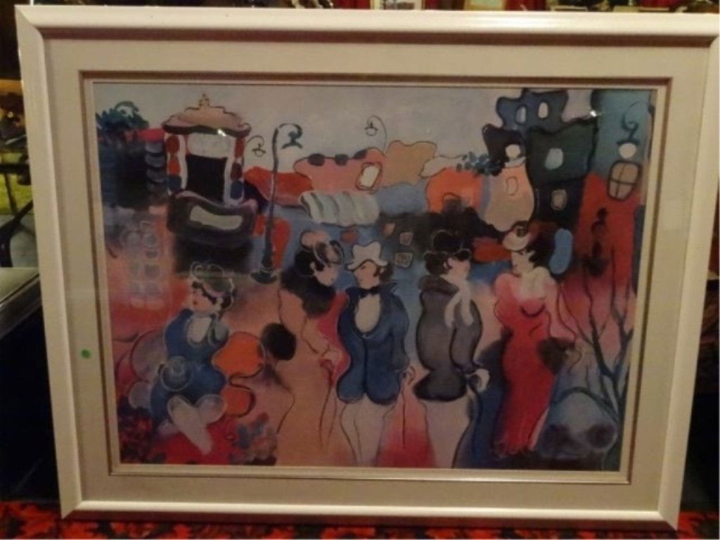 LARGE FRAMED PRINT, PARISIAN SCENE, SIGNED JULE LOWER (1 of 7)
