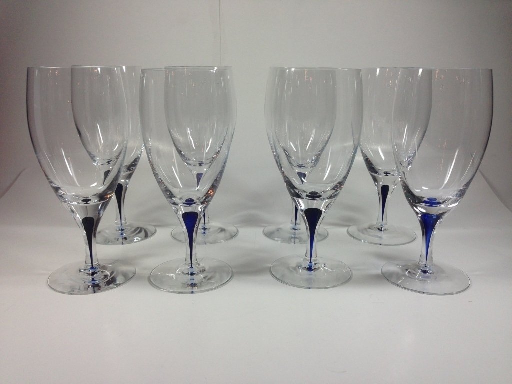 8 ORREFORS INTERMEZZO BLUE WINE GLASSES, APPROX 7.75"H: 8 ORREFORS INTERMEZZO BLUE WINE GLASSES, APPROX 7.75"H